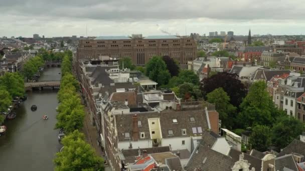 Zachód Słońca Amsterdam Centrum Lotnicze Panorama Holland — Wideo stockowe