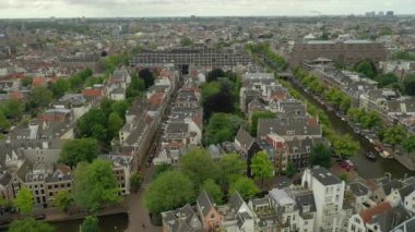 gün batımı Amsterdam şehir merkezi hava panorama 4k hollanda