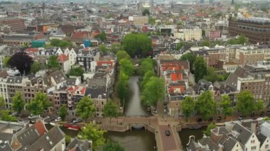 gün batımı Amsterdam şehir merkezi hava panorama 4k hollanda