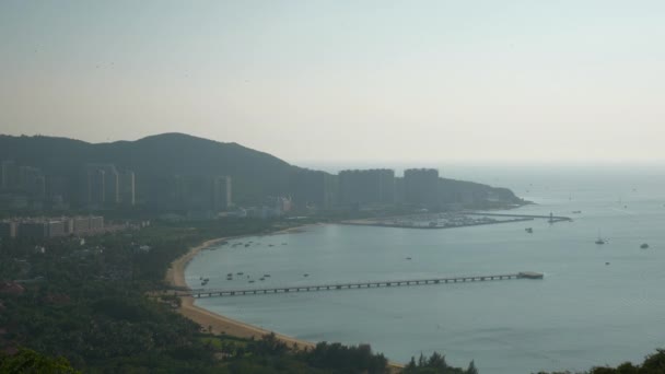 Západ Slunce Čas Sanya Město Riverside Bay Dock Panorama Hainan — Stock video