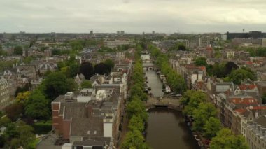 gün batımı Amsterdam şehir merkezi hava panorama 4k hollanda