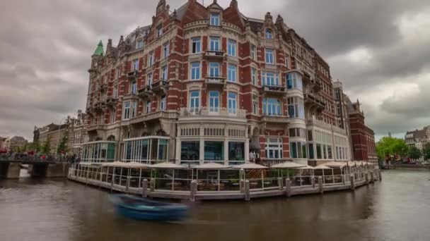 Amsterdam Şehir Merkezi Ana Kanal Trafik Bay Panorama Timelapse Hollanda — Stok video