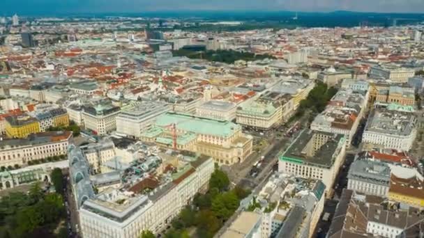 Vuelo Día Soleado Sobre Viena Centro Ciudad Famoso Distrito Ópera — Vídeos de Stock