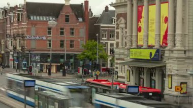 gün ışığı amsterdam şehir merkezi trafik caddesi çatı panorama 4k timelapse hollanda