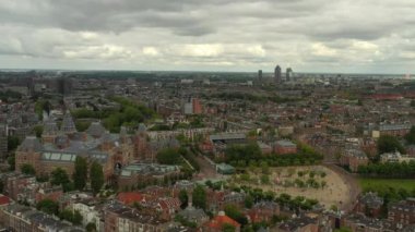 gün batımı Amsterdam şehir merkezi hava panorama 4k hollanda