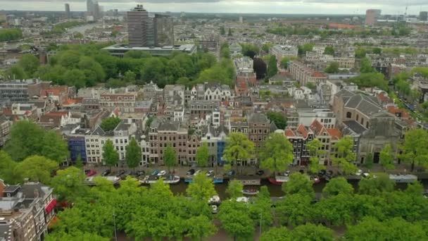 Sunset Άμστερνταμ Στο Κέντρο Της Πόλης Εναέρια Πανόραμα Ολλανδία — Αρχείο Βίντεο