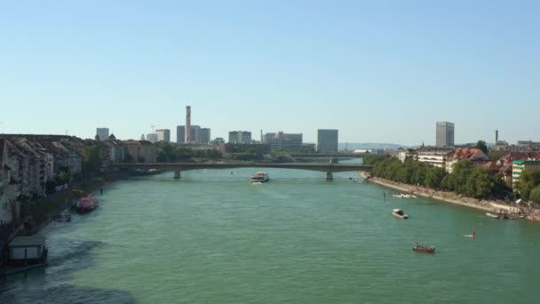 Basel Lot Lato Miasto Panorama Rzeka Szwajcaria — Wideo stockowe