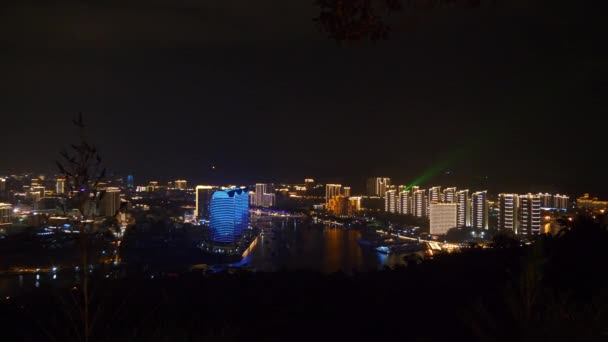 Sanya China Outubro 2018 Noite Iluminado Sanya Panorama Circa Outubro — Vídeo de Stock