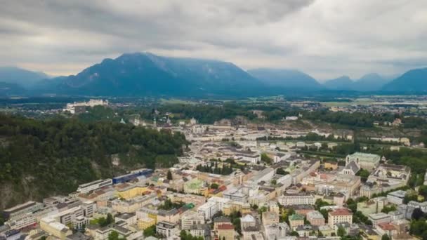 Hora Del Día Salzburgo Paisaje Urbano Panorama Aéreo Timelapse Austria — Vídeo de stock