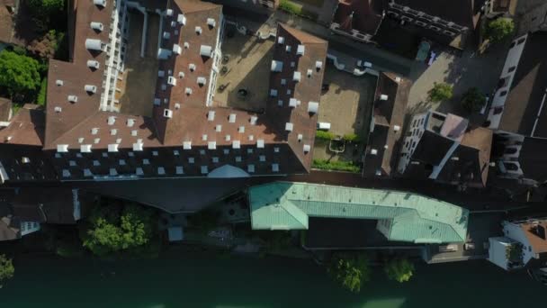 Zomerdag Vlucht Boven Basel City Riverside Aerial Topdown Panorama Zwitserland — Stockvideo