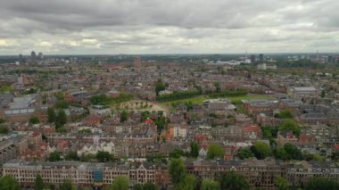 gün batımı Amsterdam şehir merkezi hava panorama 4k hollanda
