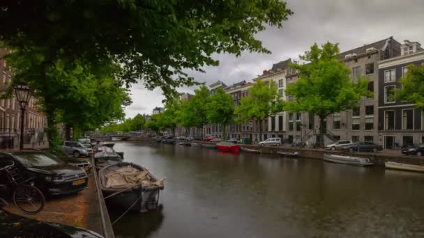 Городе Амстердам Пасмурный День Панорама Центрального Канала Timelapse Netherland — стоковое видео