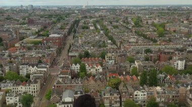 gün batımı Amsterdam şehir merkezi hava panorama 4k hollanda