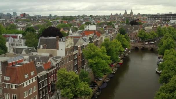 サンセットアムステルダムダウンタウン空中パノラマ4Kオランダ — ストック動画