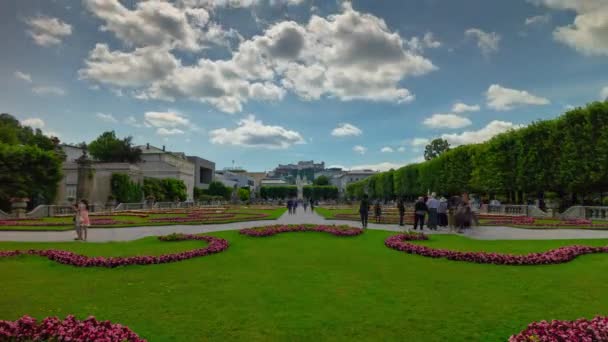 Salzburg City Solig Dag Berömda Palace Garden Panorama Timelapse Österrike — Stockvideo