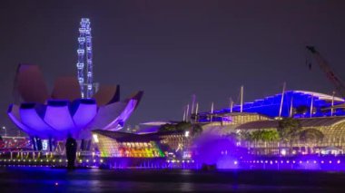 Singapur-Şubat 4 2019: gece Singapur şehir Marina Bay ünlü otel havadan Panorama 4k yaklaşık Şubat 4 2019 Singapur.