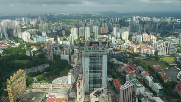 Dag Tijd Vlucht Boven Singapore City Luchtfoto Beeldmateriaal — Stockvideo