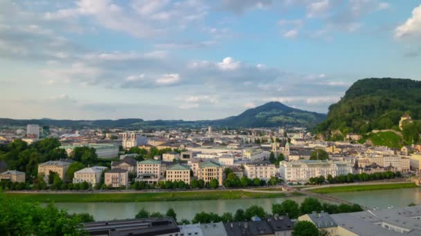 Sunset Time Salzburgo Cidade Montanha Top Panorama Timelapse Áustria — Vídeo de Stock