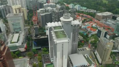 Gündüz Singapur şehir çin şehir pazarı havadan üstaşağı panorama 4k 