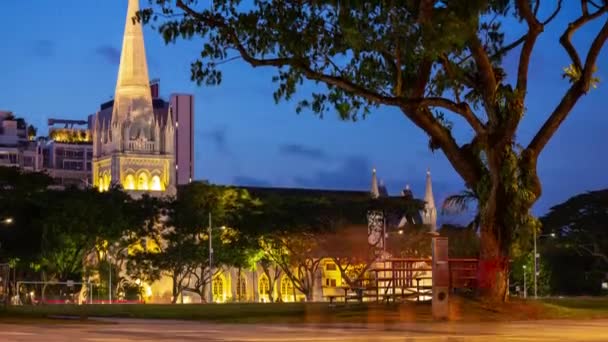 Singapur Febrero 2019 Noche Tiempo Singapore Ciudad Marina Bahía Tráfico — Vídeos de Stock