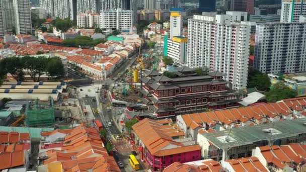 Dag Tijd Singapore Stad China Town Market Antenne Topdown Panorama — Stockvideo