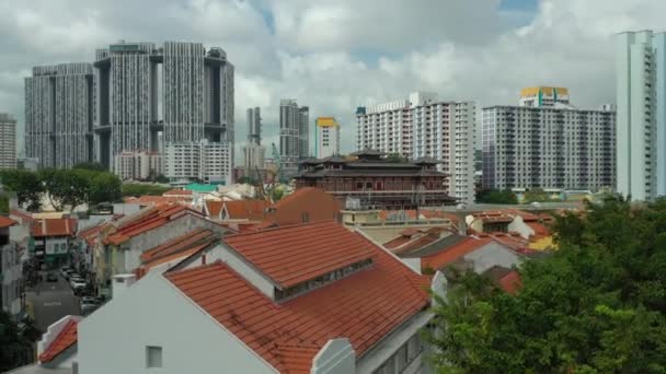 Dag Tijd Singapore Stad China Town Market Antenne Topdown Panorama — Stockvideo