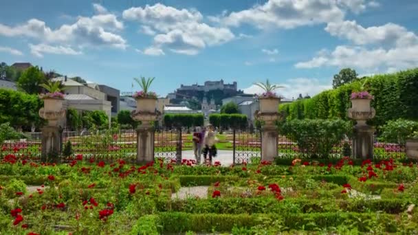 Salzbourg Journée Ensoleillée Célèbre Palais Jardin Panorama Timelapse Austria — Video