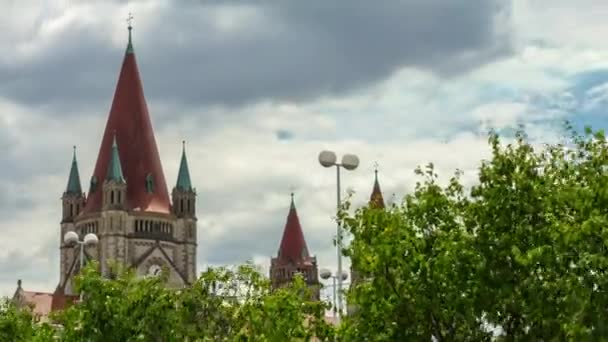 Vienna City Day Time Famous Riverside Church Panorama Timelapse Austria — Stock Video