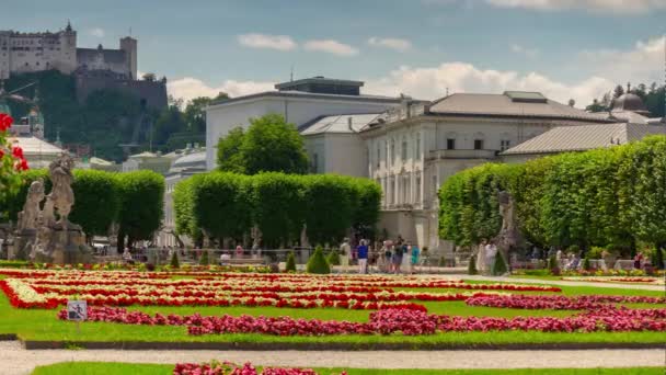 Güneşli Gün Salzburg Şehir Ünlü Saray Bahçe Panorama Timelapse Avusturya — Stok video