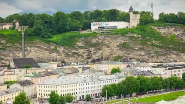 Dia Hora Salzburgo Centro Cidade Arte Museu Panorama Timelapse Áustria — Vídeo de Stock