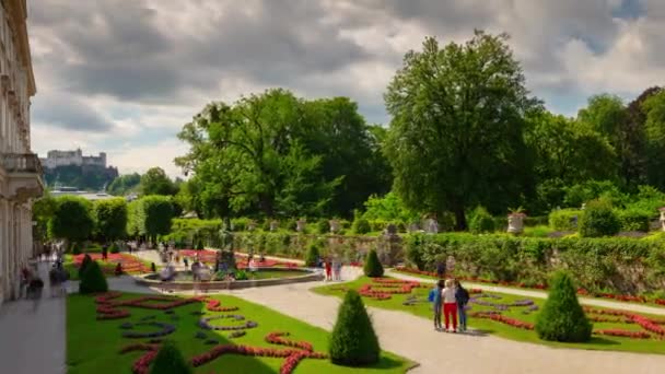 Salzburg Şehir Güneşli Gün Ünlü Saray Bahçe Panorama Timelapse Avusturya — Stok video