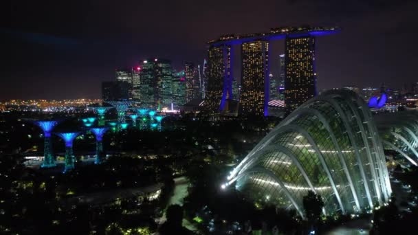 Vuelo Nocturno Sobre Panorama Aéreo Iluminado Ciudad Singapur Imágenes — Vídeos de Stock