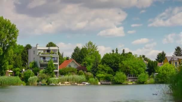 Vienna City Downtown Sunny Day Park Lake Panorama Timelapse Oostenrijk — Stockvideo