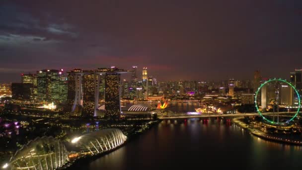 Singapur Febrero 2019 Noche Tiempo Singapore Puerto Deportivo Bahía Famoso — Vídeo de stock