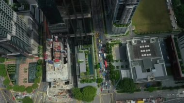 Singapur şehir havadan panorama 4k görüntüleri üzerinde gündüz uçuş