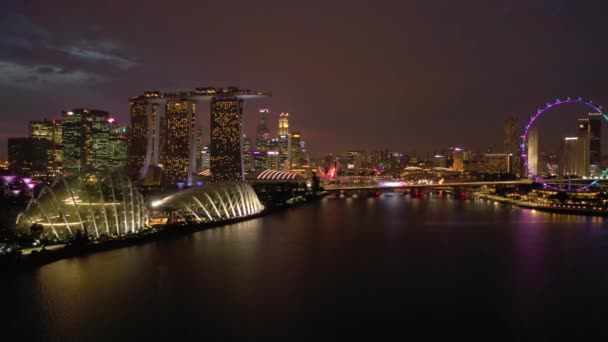 Singapore Februari 2019 Nattetid Singapore City Marina Bay Berömda Hotell — Stockvideo