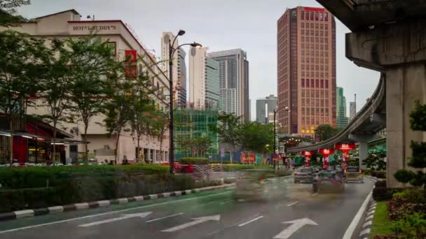新加坡城市交通空中全景 延时镜头的日时飞行 — 图库视频影像