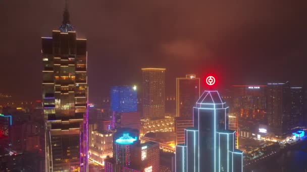 Macau Island Illuminated Cityscape Panorama Night Footage China — Stock Video