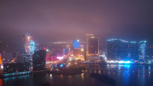 Isla Macao Paisaje Urbano Iluminado Panorama Por Noche Metraje China — Vídeos de Stock