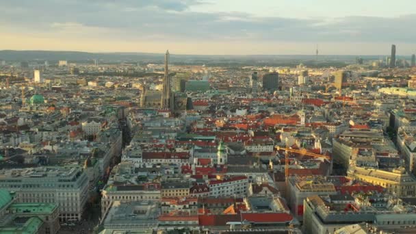 Viena Paisaje Urbano Día Tiempo Calles Tráfico Central Panorama Aéreo — Vídeo de stock