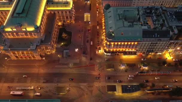 Vienna Cityscape Twilight Illuminated Central Traffic Streets Aerial Panorama Austria — Stock Video