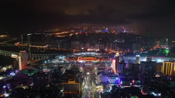 Macau Eiland Verlicht Stadsgezicht Panorama Nachts Beeldmateriaal China — Stockvideo