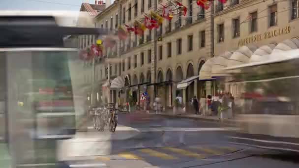 Sviçre Alacakaranlık Cenevre Şehri Trafik Zamanı Panorama — Stok video