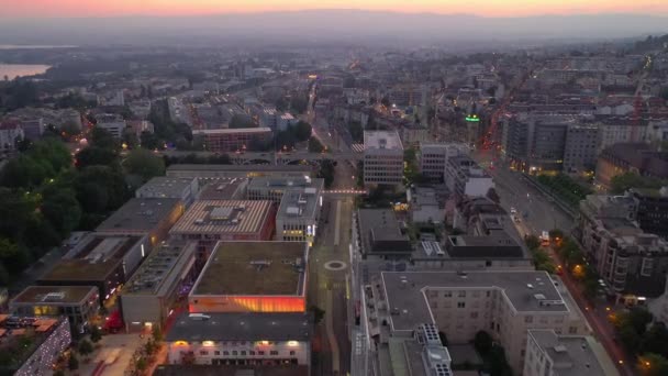 Vuelo Sobre Ciudad Luzern Panorama Aéreo Nocturno Timelapse Metraje Suiza — Vídeos de Stock