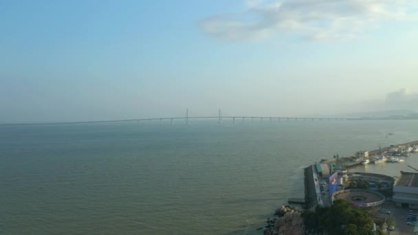 Macao Stad Molnigt Dag Antenn Havet Panorama Porslin — Stockvideo