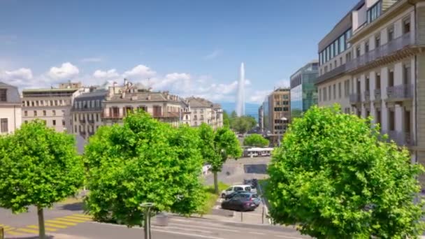 Suíça Crepúsculo Geneva Cidade Trânsito Rua Timelapse Filmagem Panorama — Vídeo de Stock