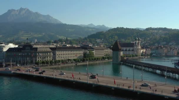 Flug Über Luzern Stadtzentrum Tagsüber Luftbild Schweiz — Stockvideo