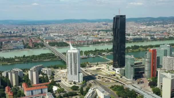 Viena Paisaje Urbano Día Tiempo Calles Tráfico Central Panorama Aéreo — Vídeos de Stock