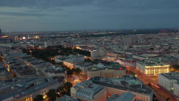 Cidade Viena Hora Noite Trânsito Central Ruas Panorâmica Aérea Áustria — Vídeo de Stock