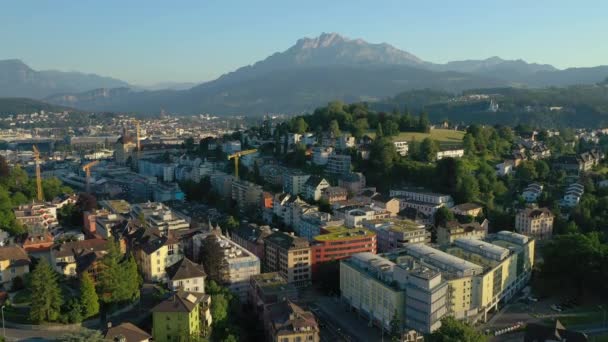 Vlucht Luzern Centrum Dag Tijd Luchtfoto Panorama Zwitserland — Stockvideo